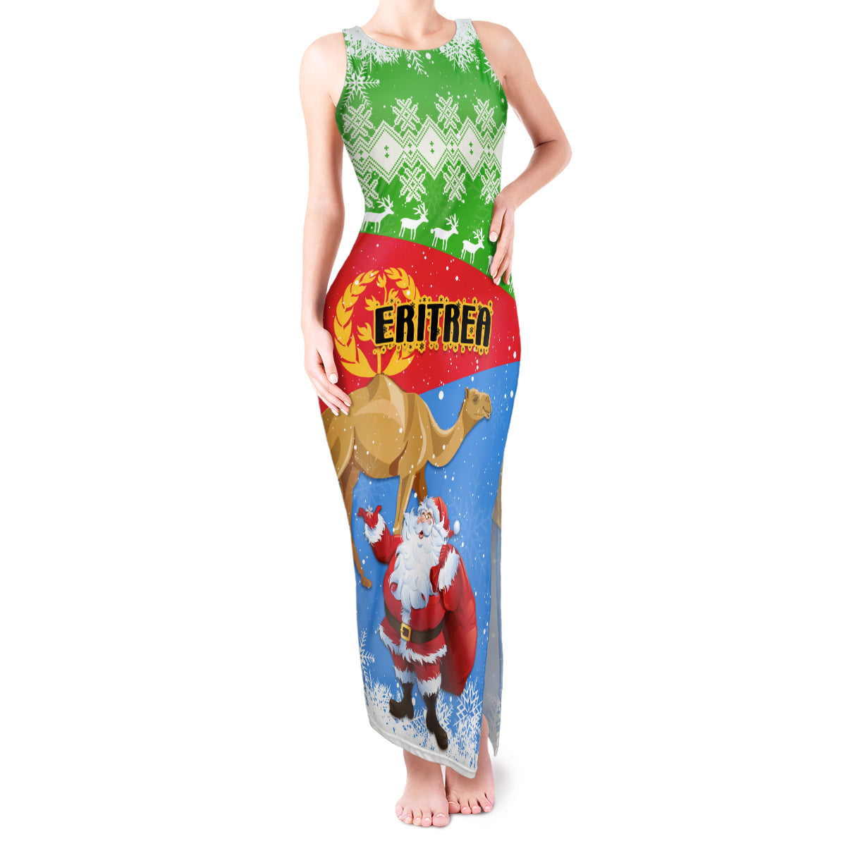 Custom Eritrea Christmas Tank Maxi Dress Santa Claus With Dromedary Camel - Wonder Print Shop
