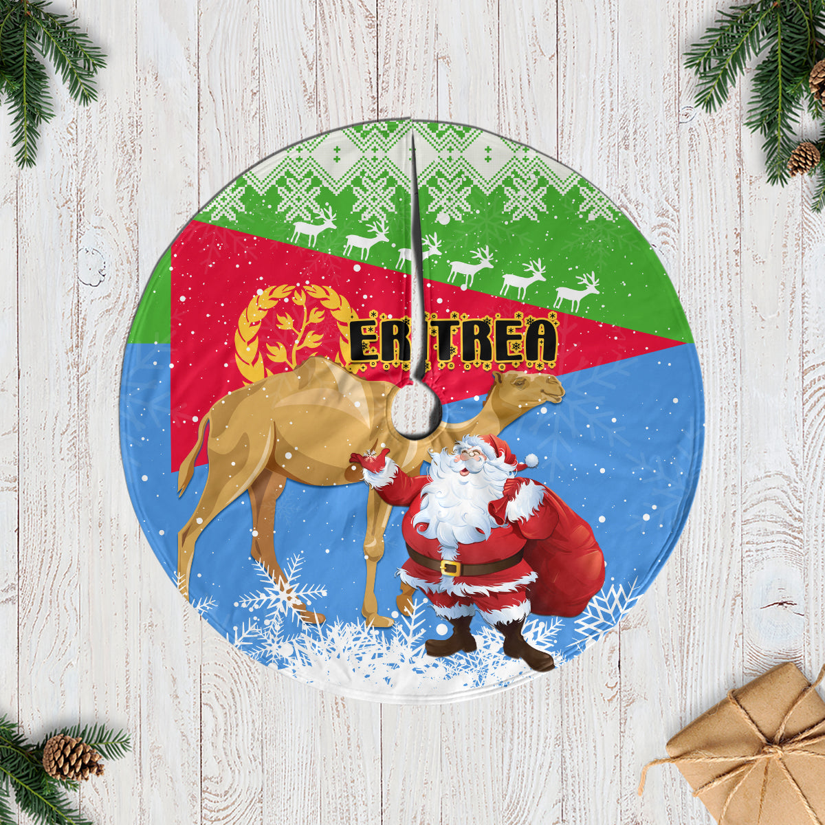 Eritrea Christmas Tree Skirt Santa Claus With Dromedary Camel - Wonder Print Shop