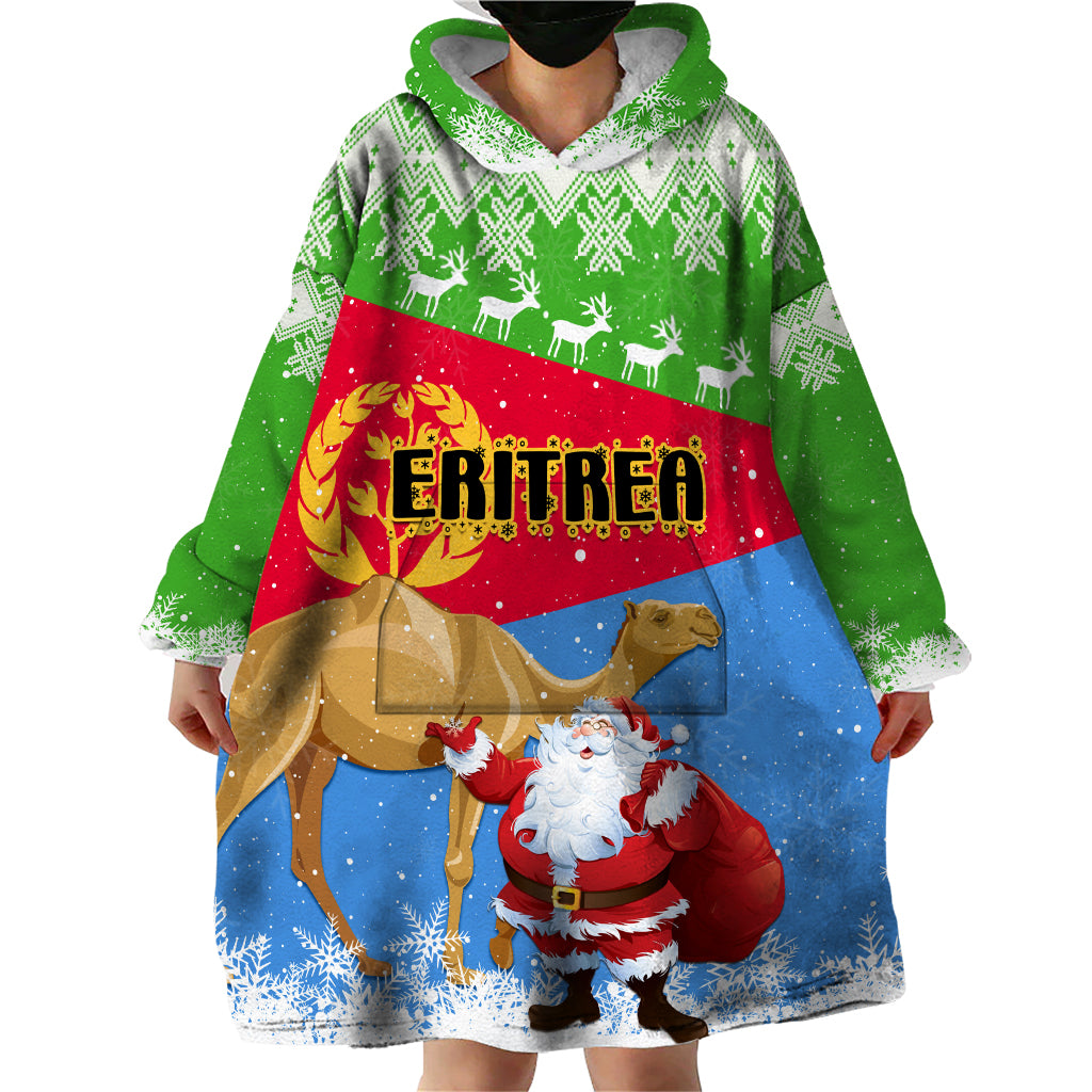 Custom Eritrea Christmas Wearable Blanket Hoodie Santa Claus With Dromedary Camel - Wonder Print Shop