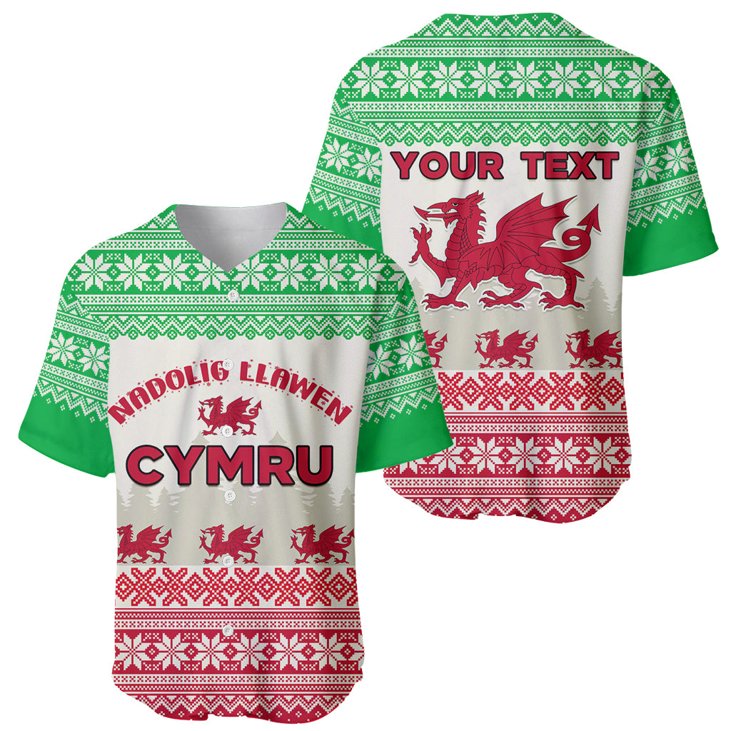 Custom Wales Christmas Baseball Jersey Nadolig Llawen Welsh Dragon - Wonder Print Shop