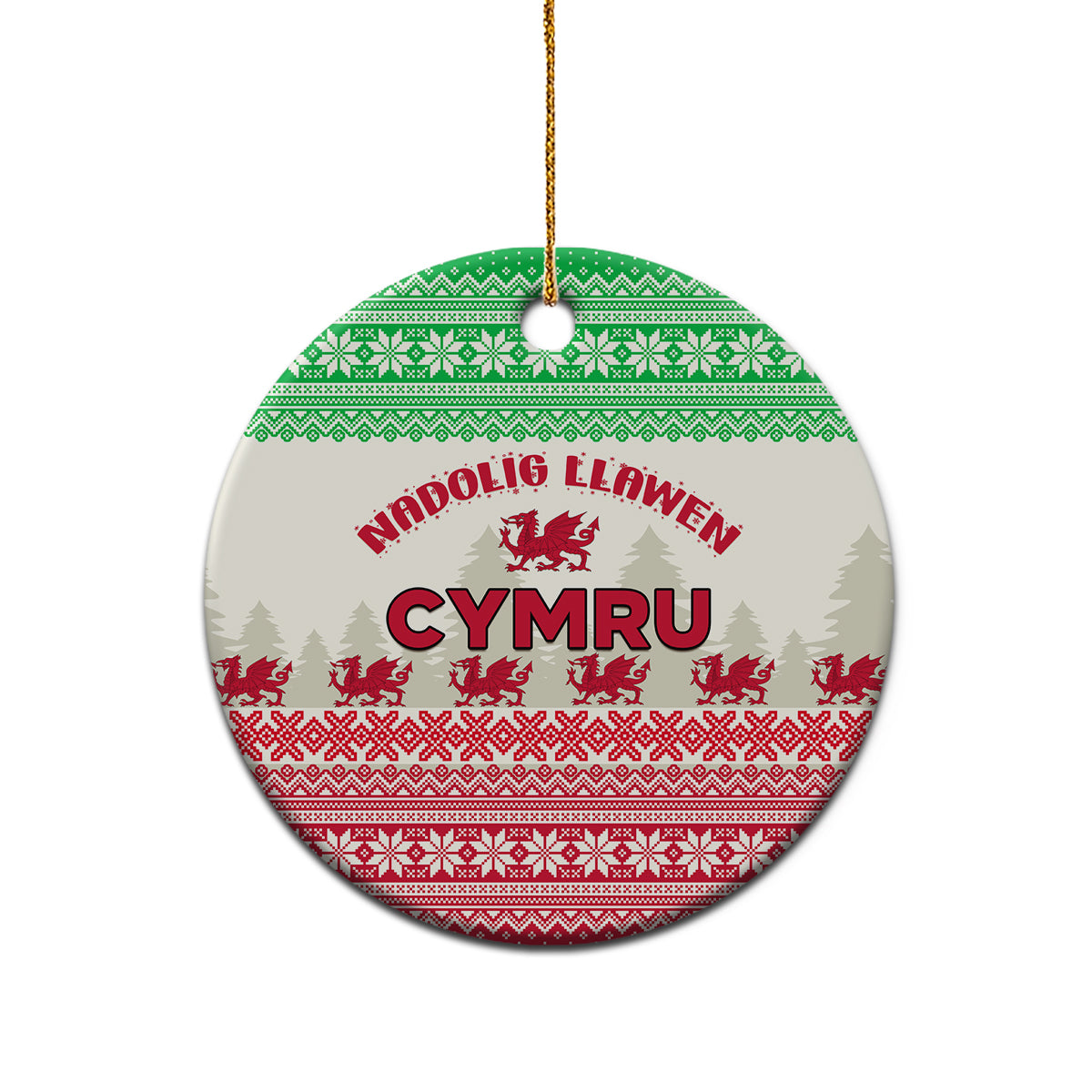 Wales Christmas Ceramic Ornament Nadolig Llawen Welsh Dragon - Wonder Print Shop