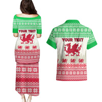 Custom Wales Christmas Couples Matching Puletasi Dress and Hawaiian Shirt Nadolig Llawen Welsh Dragon - Wonder Print Shop