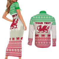 Custom Wales Christmas Couples Matching Short Sleeve Bodycon Dress and Long Sleeve Button Shirt Nadolig Llawen Welsh Dragon - Wonder Print Shop