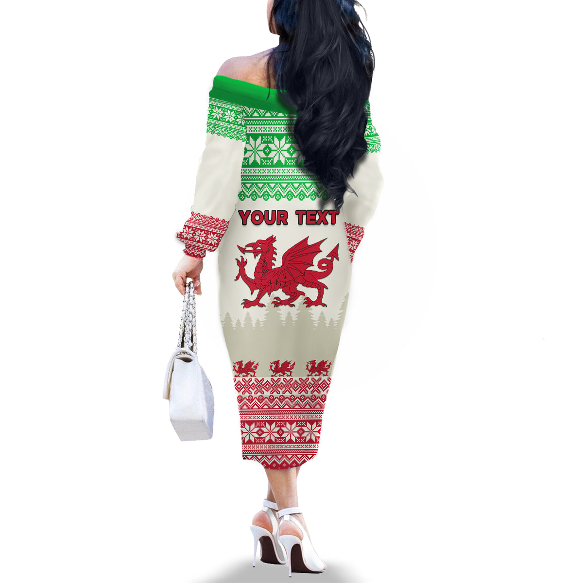 Custom Wales Christmas Family Matching Off Shoulder Long Sleeve Dress and Hawaiian Shirt Nadolig Llawen Welsh Dragon - Wonder Print Shop