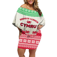 Custom Wales Christmas Family Matching Off Shoulder Short Dress and Hawaiian Shirt Nadolig Llawen Welsh Dragon - Wonder Print Shop