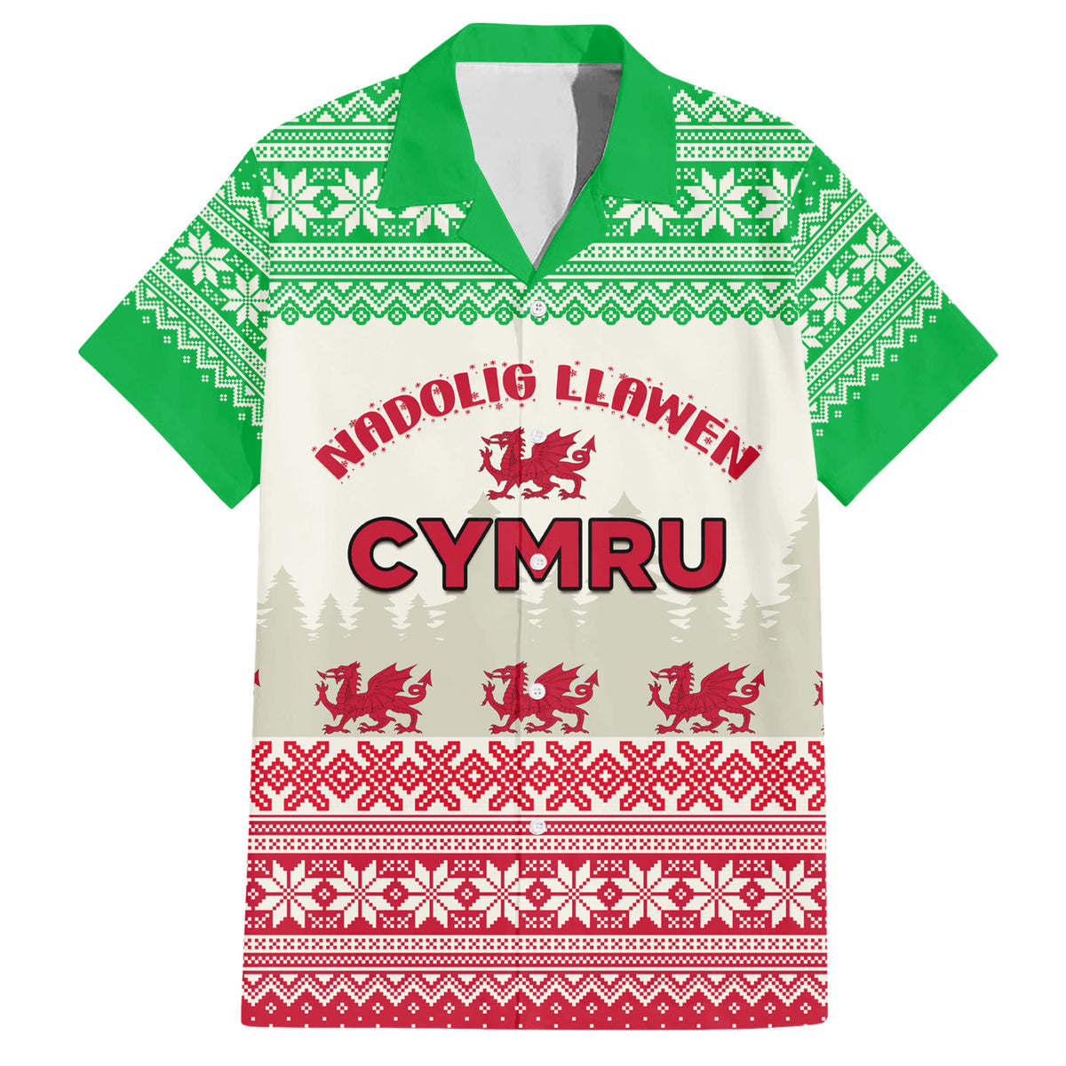 Custom Wales Christmas Family Matching Short Sleeve Bodycon Dress and Hawaiian Shirt Nadolig Llawen Welsh Dragon - Wonder Print Shop