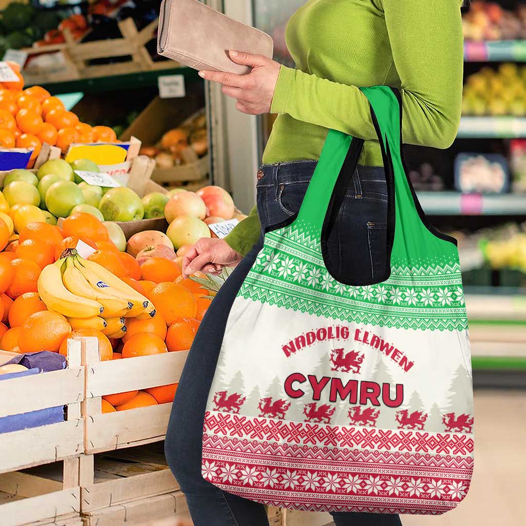 Custom Wales Christmas Grocery Bag Nadolig Llawen Welsh Dragon