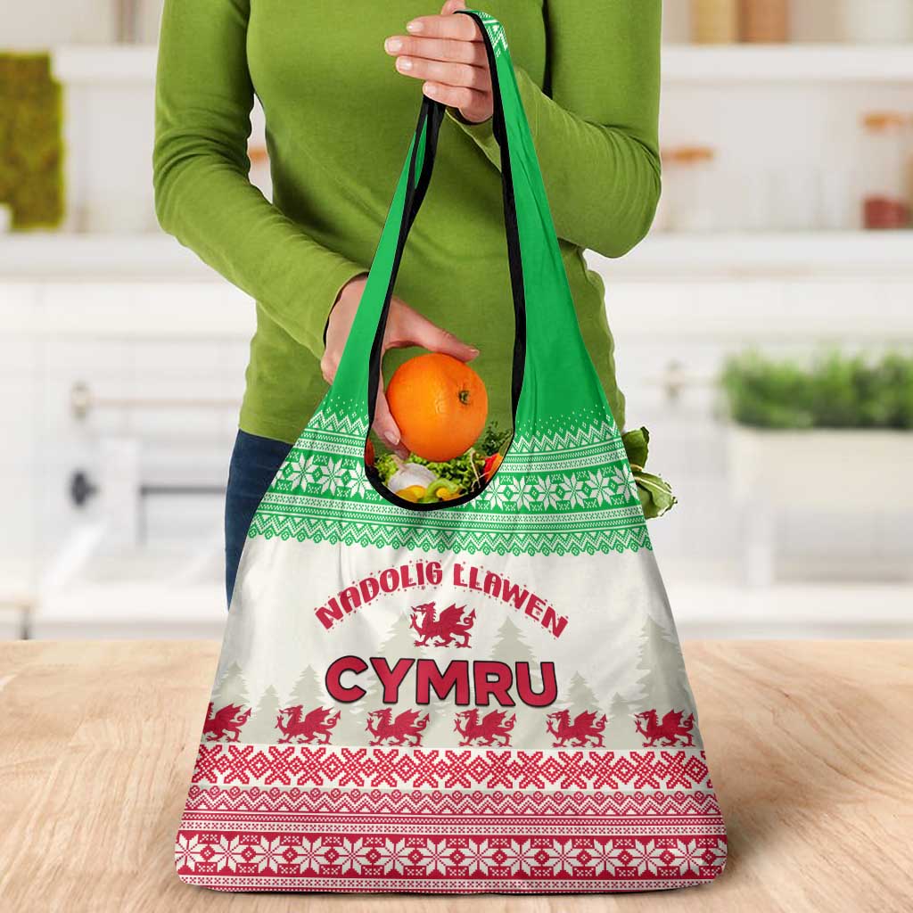 Custom Wales Christmas Grocery Bag Nadolig Llawen Welsh Dragon