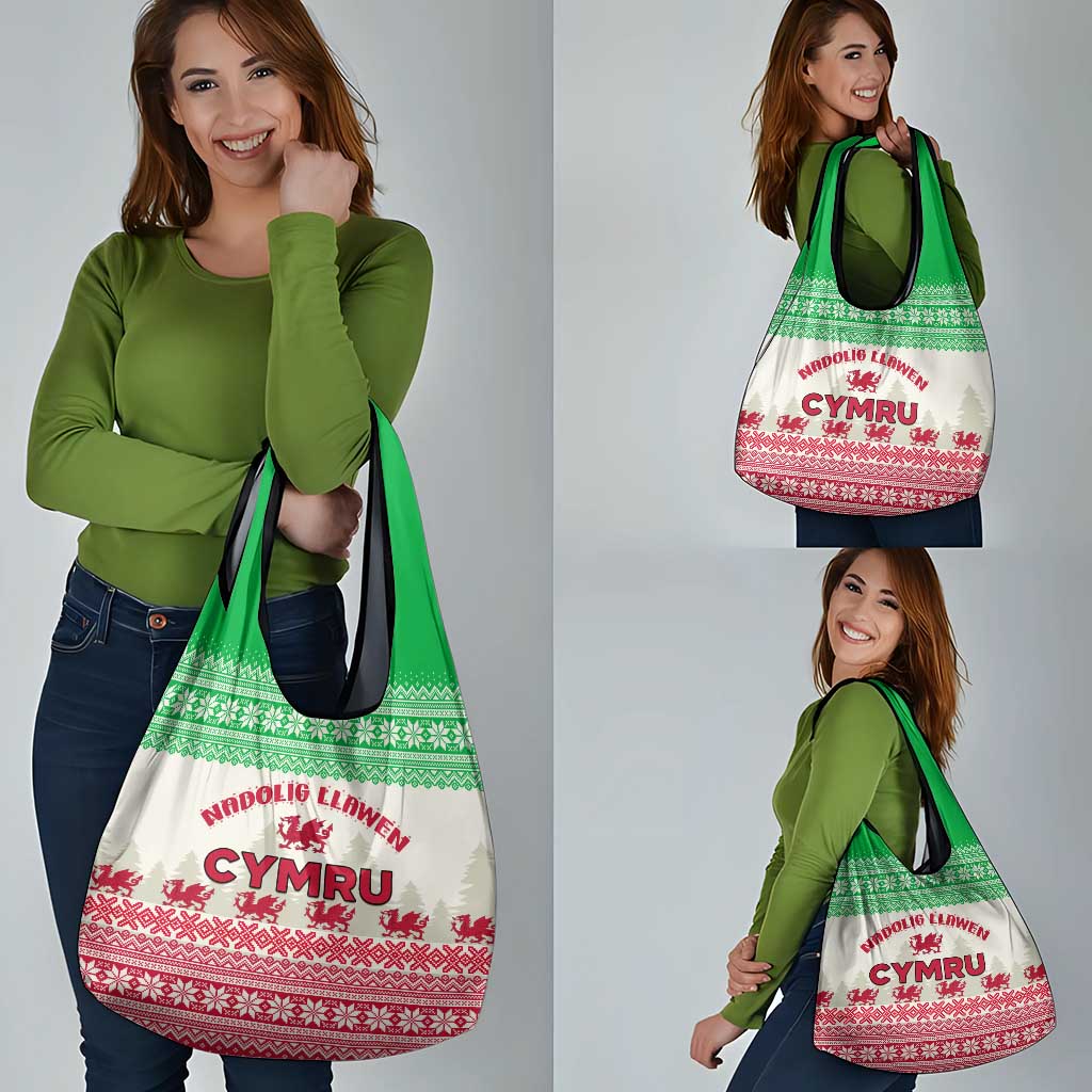 Custom Wales Christmas Grocery Bag Nadolig Llawen Welsh Dragon