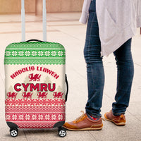 Custom Wales Christmas Luggage Cover Nadolig Llawen Welsh Dragon - Wonder Print Shop