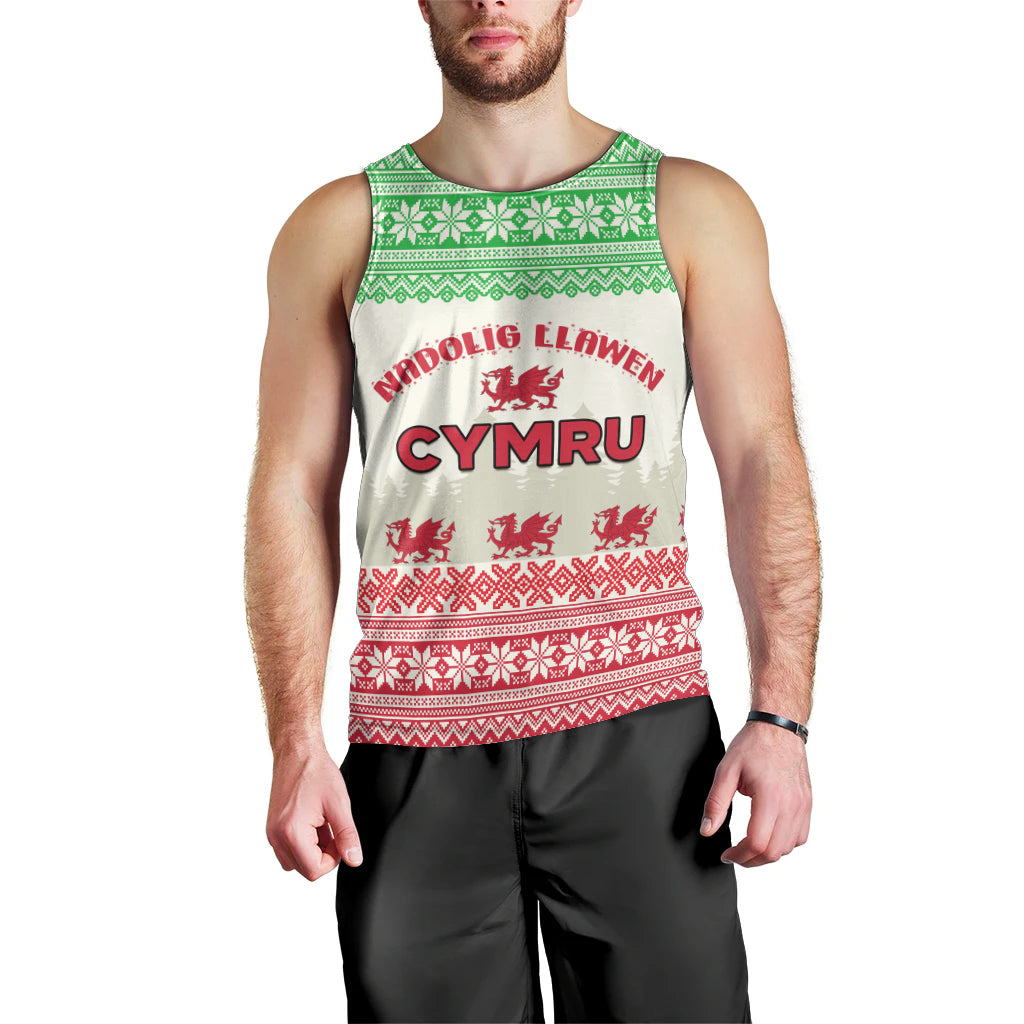 Custom Wales Christmas Men Tank Top Nadolig Llawen Welsh Dragon - Wonder Print Shop