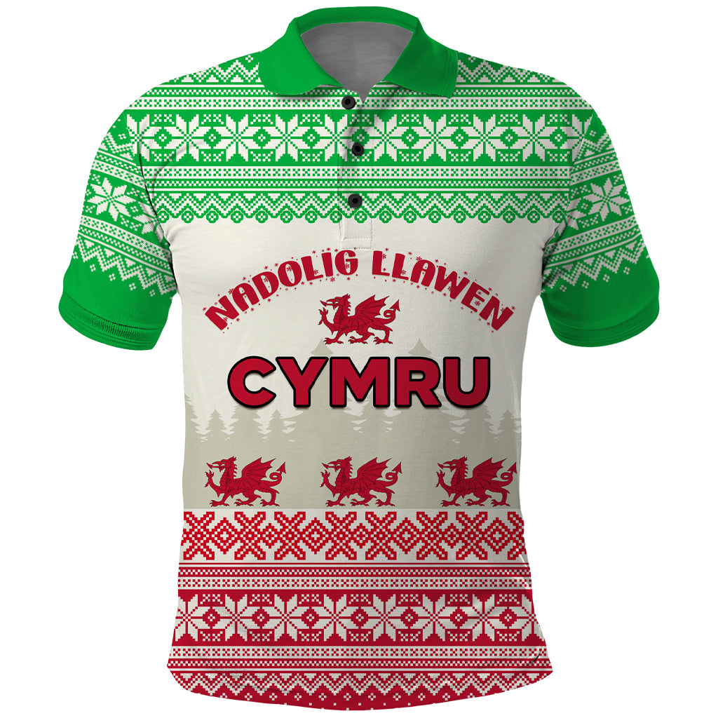 Custom Wales Christmas Polo Shirt Nadolig Llawen Welsh Dragon - Wonder Print Shop