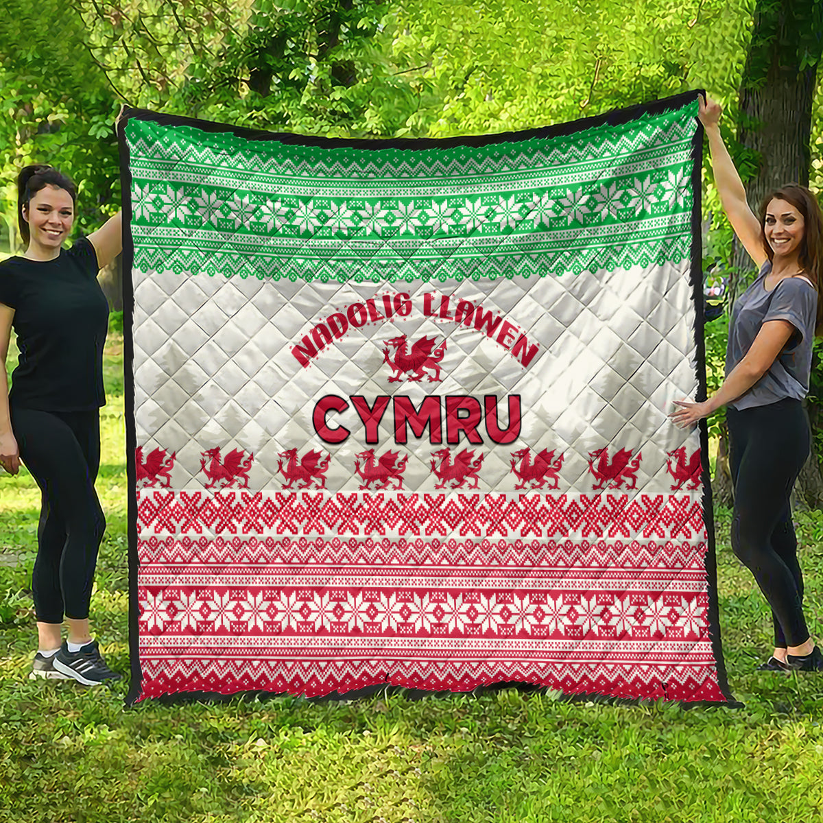 Custom Wales Christmas Quilt Nadolig Llawen Welsh Dragon - Wonder Print Shop