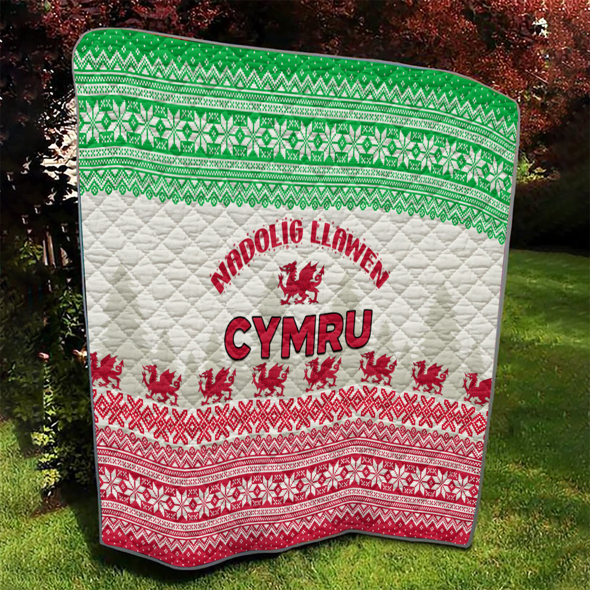 Custom Wales Christmas Quilt Nadolig Llawen Welsh Dragon - Wonder Print Shop