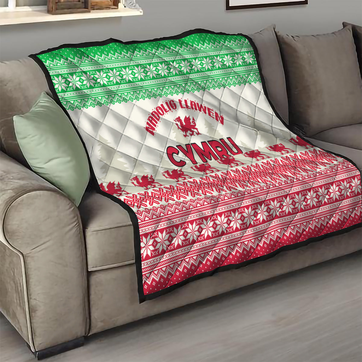 Custom Wales Christmas Quilt Nadolig Llawen Welsh Dragon - Wonder Print Shop