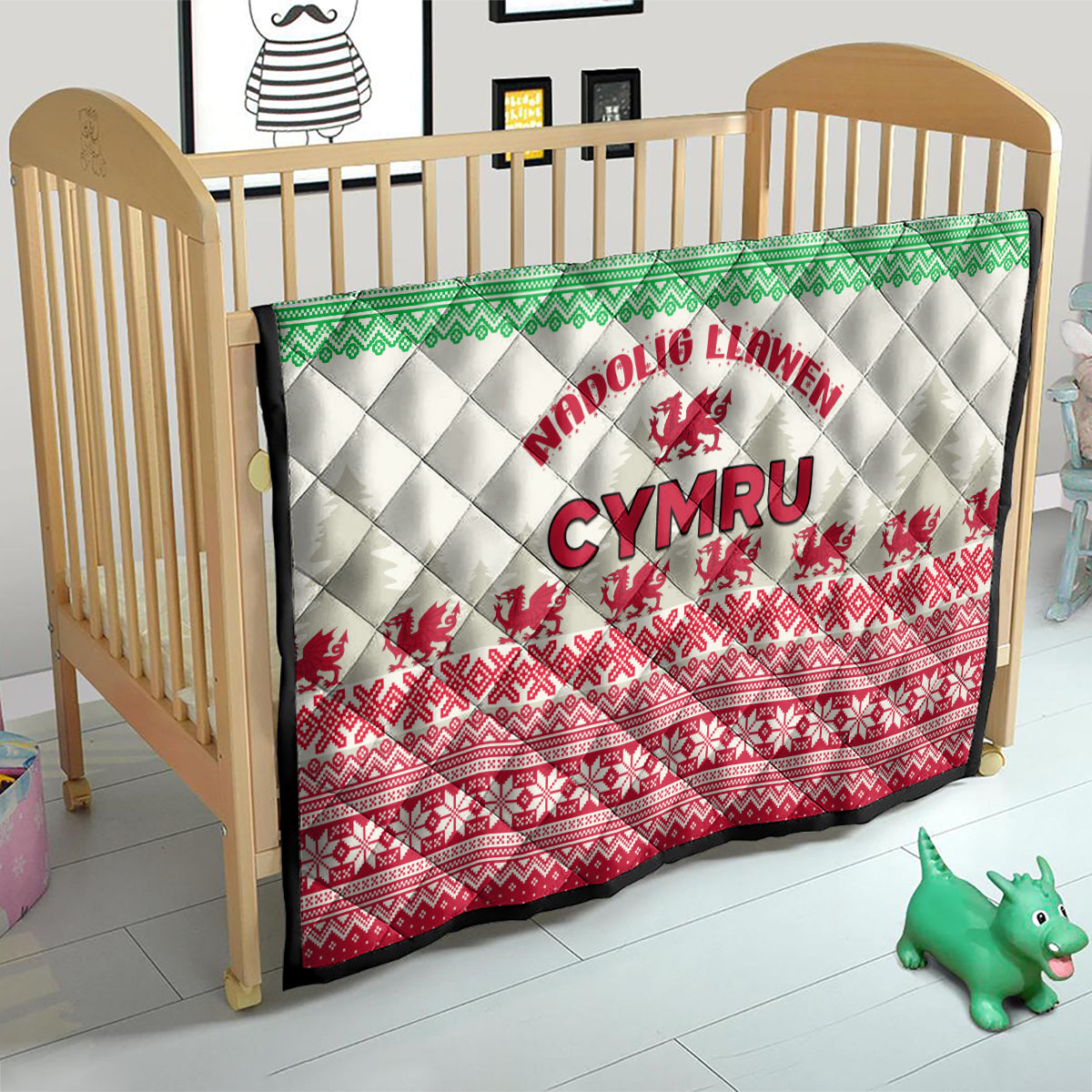 Custom Wales Christmas Quilt Nadolig Llawen Welsh Dragon - Wonder Print Shop