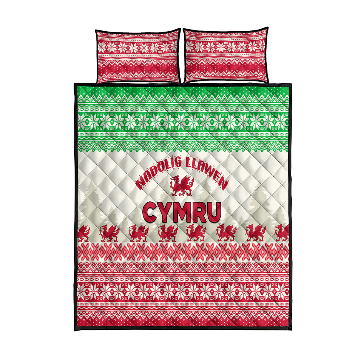 Custom Wales Christmas Quilt Bed Set Nadolig Llawen Welsh Dragon - Wonder Print Shop