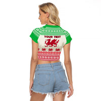 Custom Wales Christmas Raglan Cropped T Shirt Nadolig Llawen Welsh Dragon - Wonder Print Shop