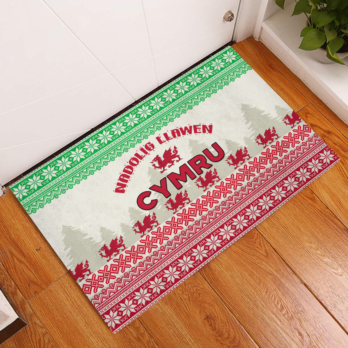 Custom Wales Christmas Rubber Doormat Nadolig Llawen Welsh Dragon - Wonder Print Shop