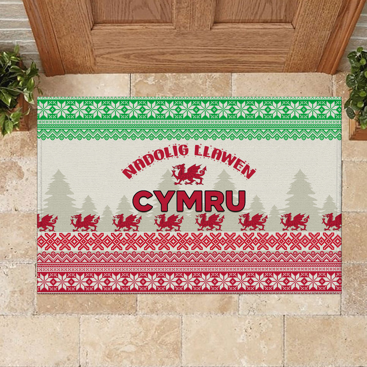 Custom Wales Christmas Rubber Doormat Nadolig Llawen Welsh Dragon - Wonder Print Shop