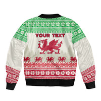Custom Wales Christmas Sleeve Zip Bomber Jacket Nadolig Llawen Welsh Dragon - Wonder Print Shop