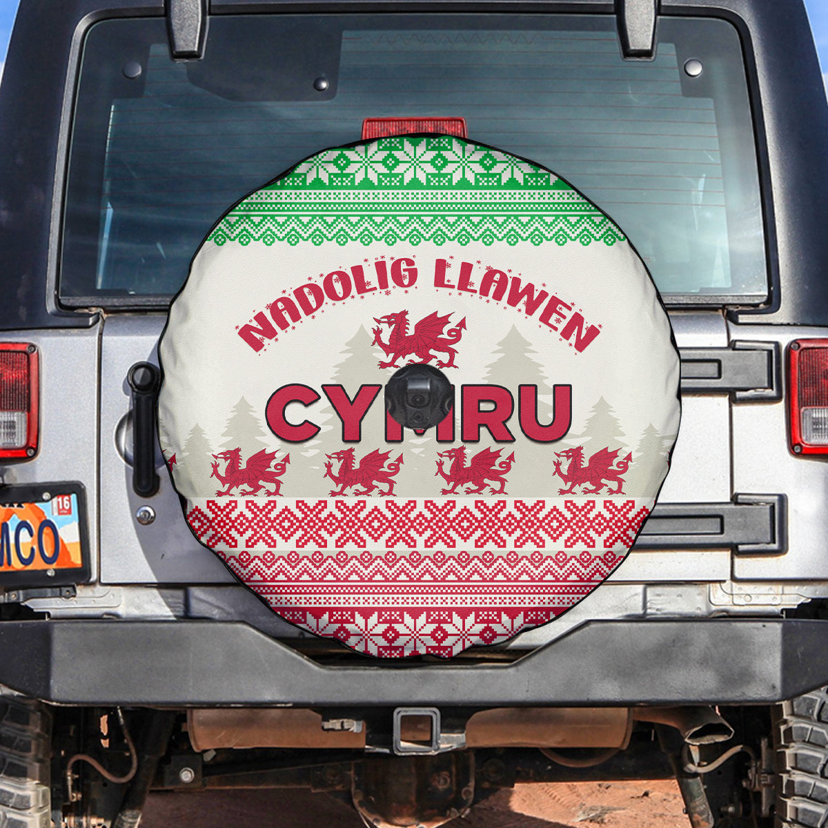 Custom Wales Christmas Spare Tire Cover Nadolig Llawen Welsh Dragon - Wonder Print Shop