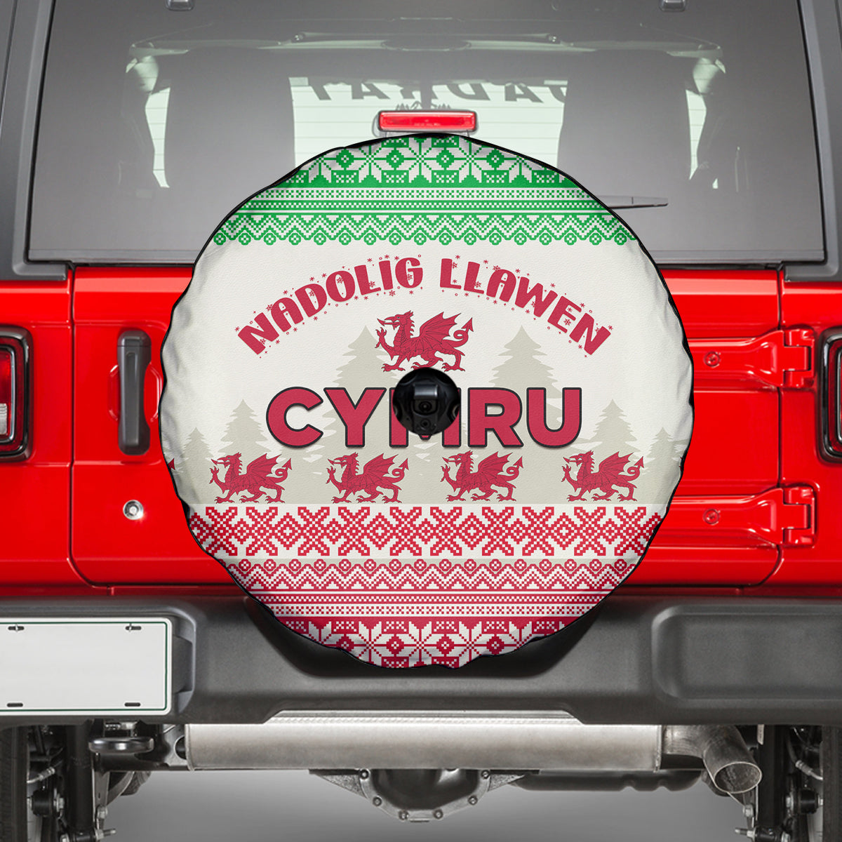 Custom Wales Christmas Spare Tire Cover Nadolig Llawen Welsh Dragon - Wonder Print Shop