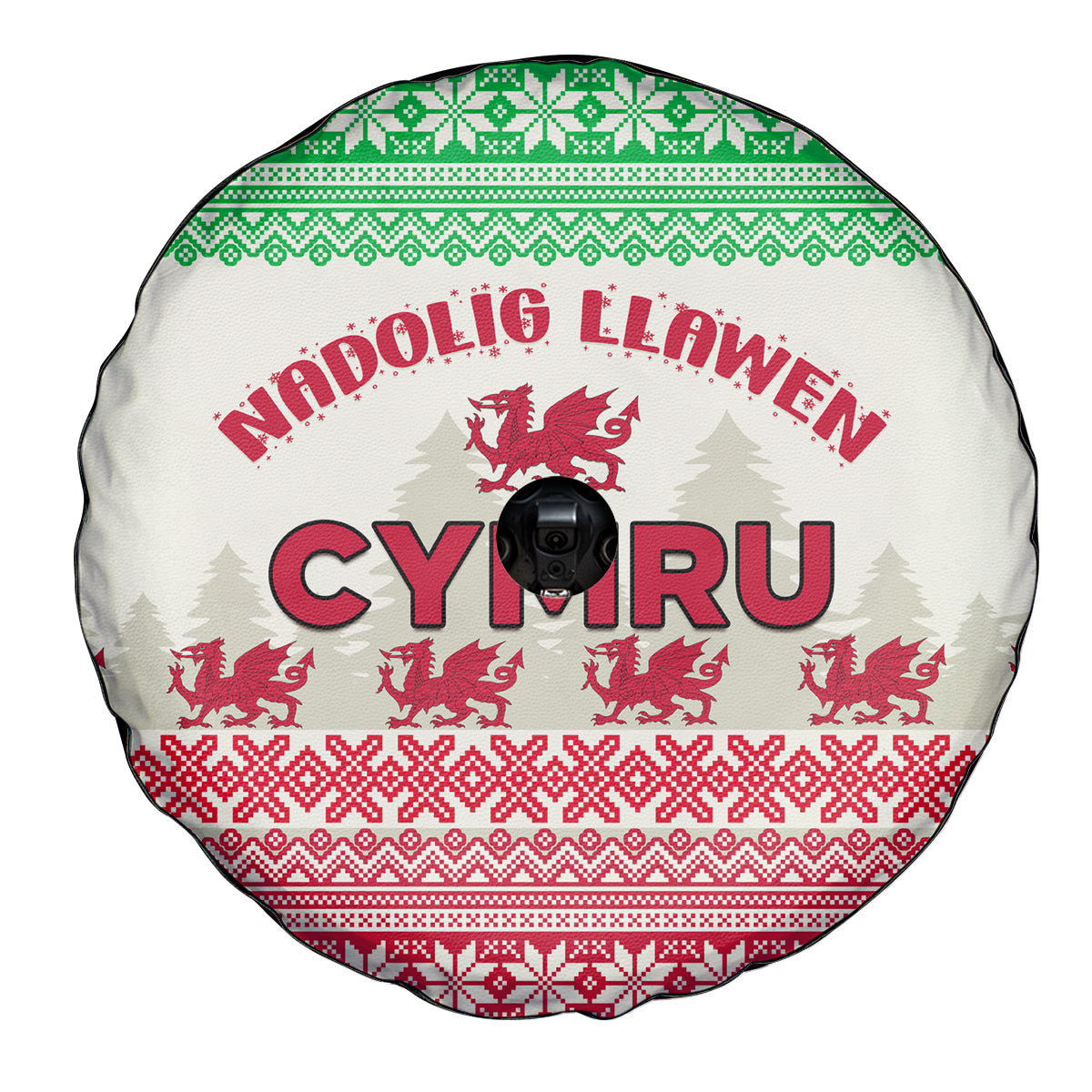 Custom Wales Christmas Spare Tire Cover Nadolig Llawen Welsh Dragon - Wonder Print Shop