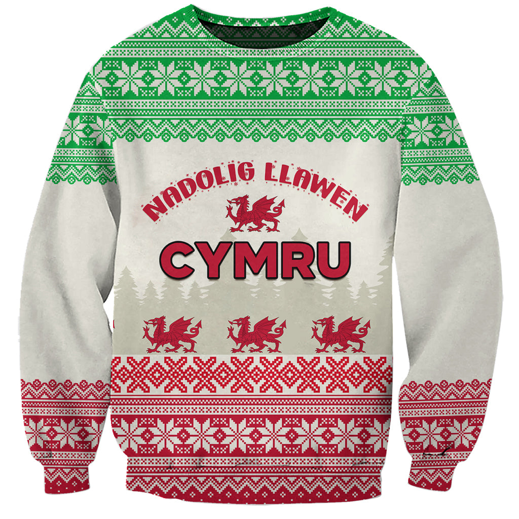 Custom Wales Christmas Sweatshirt Nadolig Llawen Welsh Dragon - Wonder Print Shop