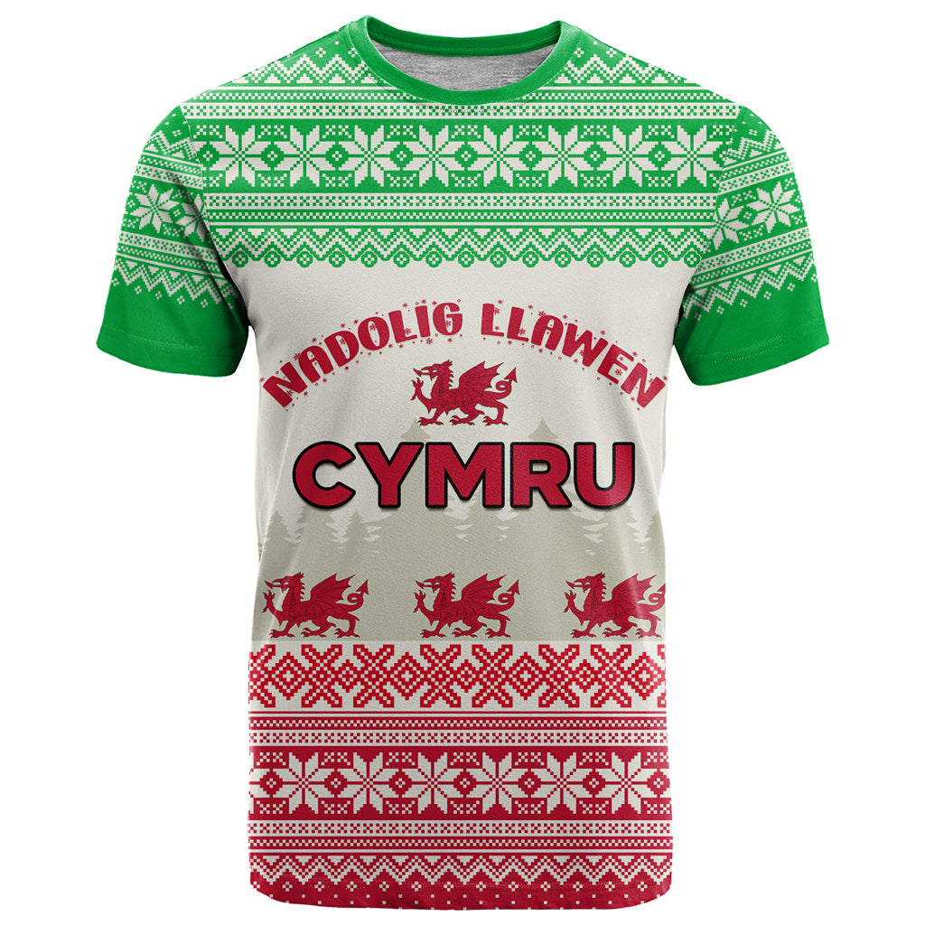 Custom Wales Christmas T Shirt Nadolig Llawen Welsh Dragon - Wonder Print Shop