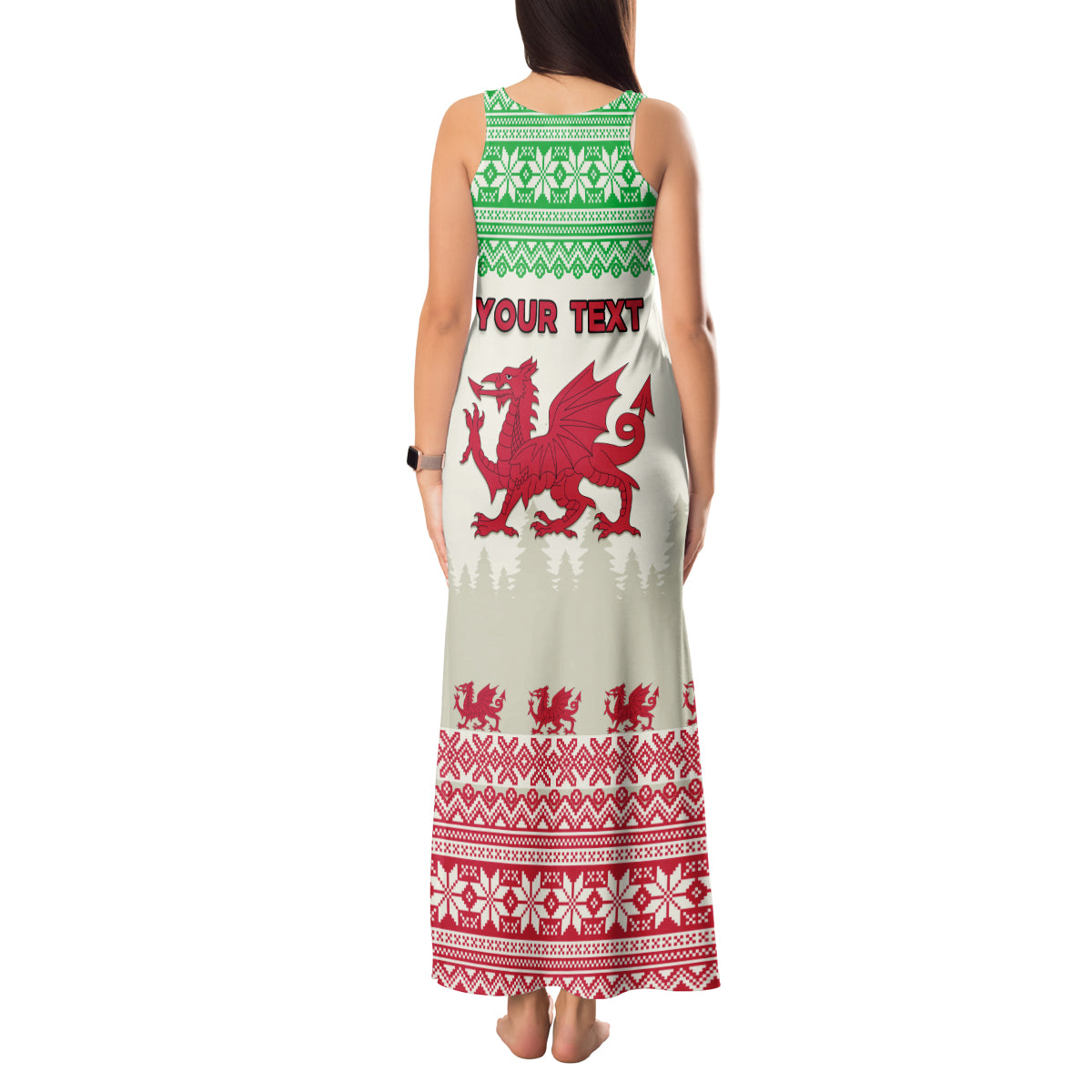 Custom Wales Christmas Tank Maxi Dress Nadolig Llawen Welsh Dragon - Wonder Print Shop