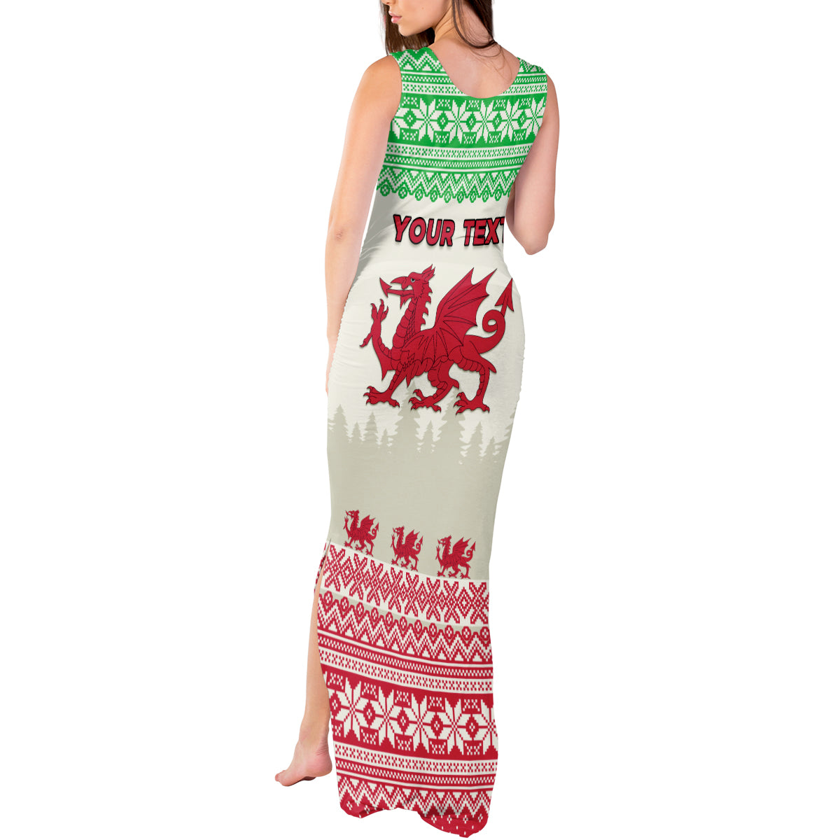 Custom Wales Christmas Tank Maxi Dress Nadolig Llawen Welsh Dragon - Wonder Print Shop