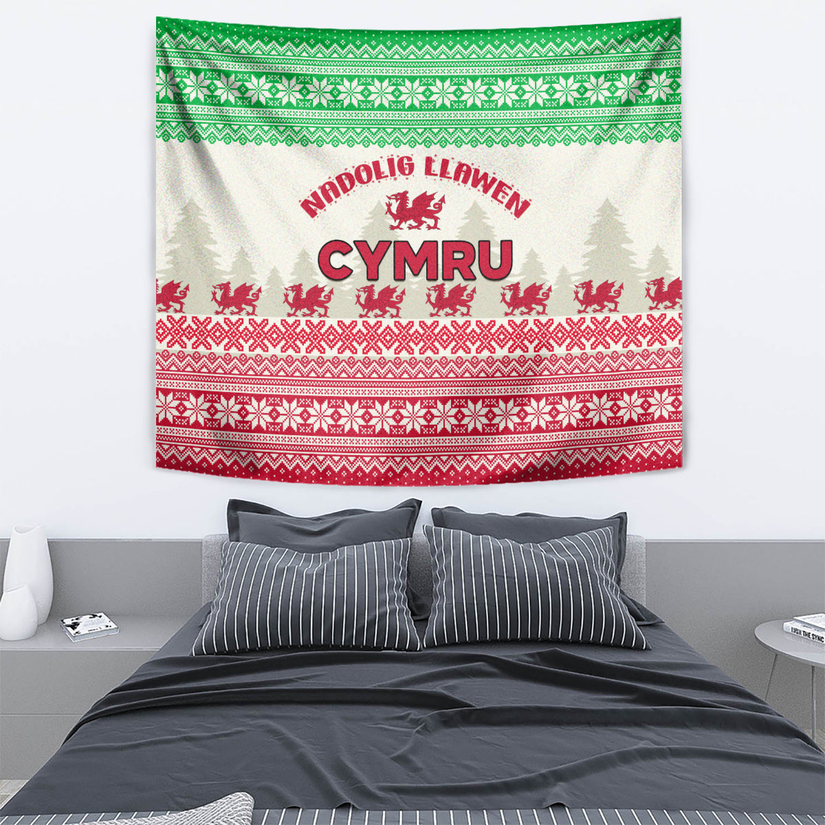 Custom Wales Christmas Tapestry Nadolig Llawen Welsh Dragon - Wonder Print Shop