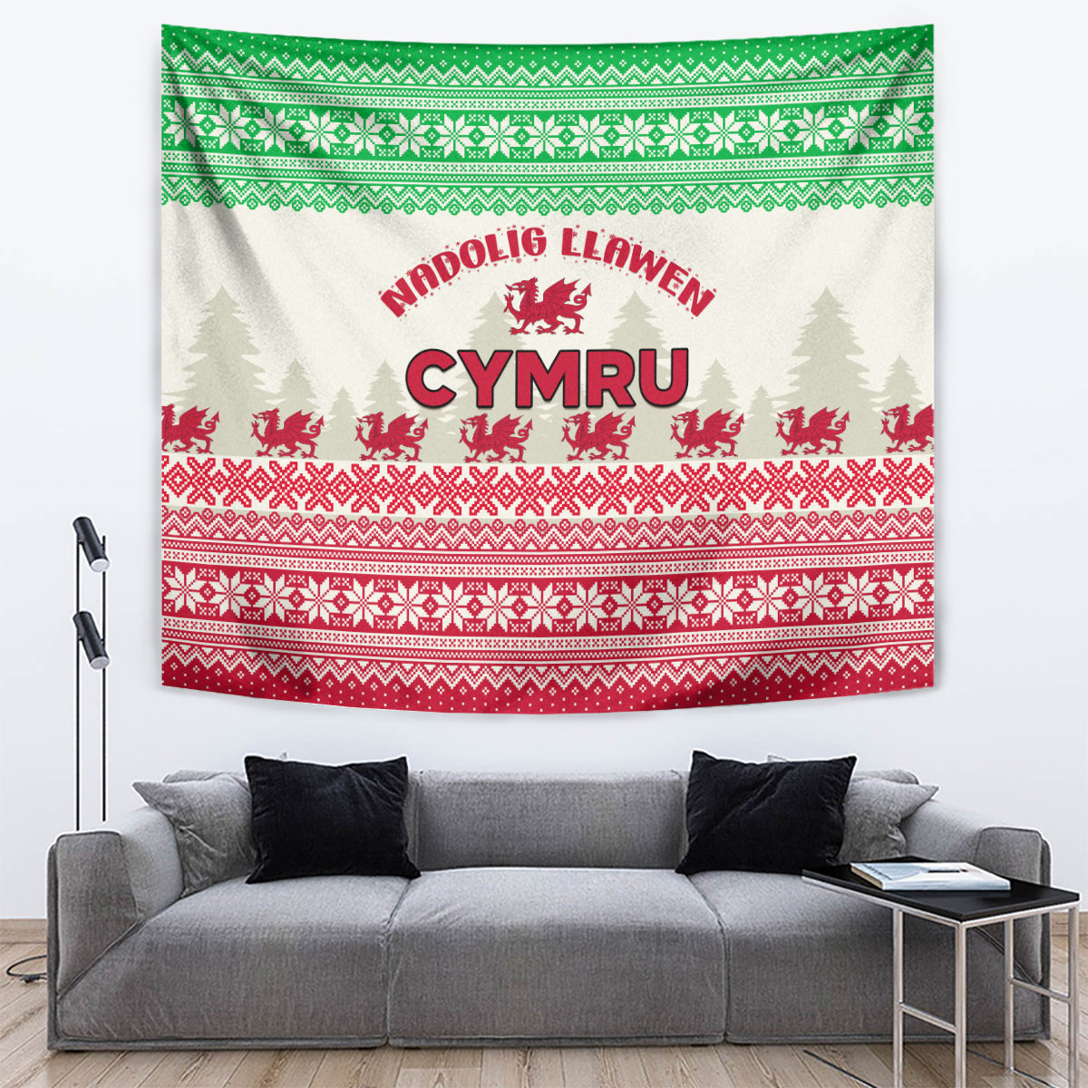 Custom Wales Christmas Tapestry Nadolig Llawen Welsh Dragon - Wonder Print Shop