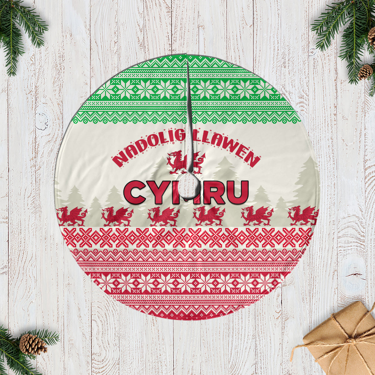 Wales Christmas Tree Skirt Nadolig Llawen Welsh Dragon - Wonder Print Shop
