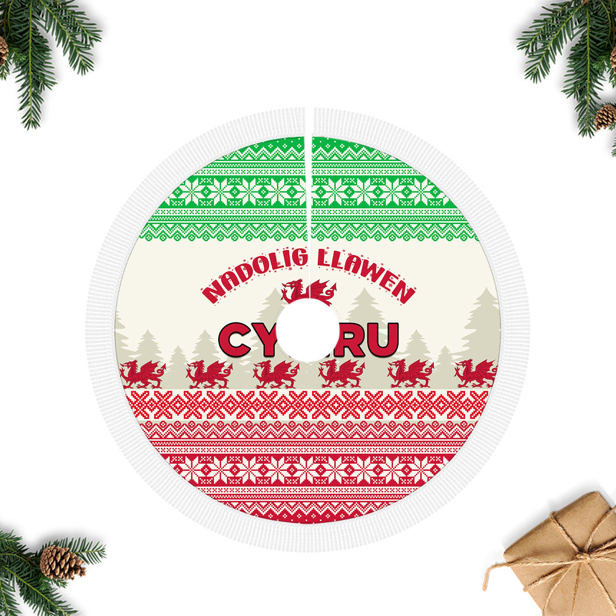Wales Christmas Tree Skirt Nadolig Llawen Welsh Dragon - Wonder Print Shop