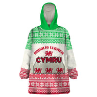 Custom Wales Christmas Wearable Blanket Hoodie Nadolig Llawen Welsh Dragon - Wonder Print Shop