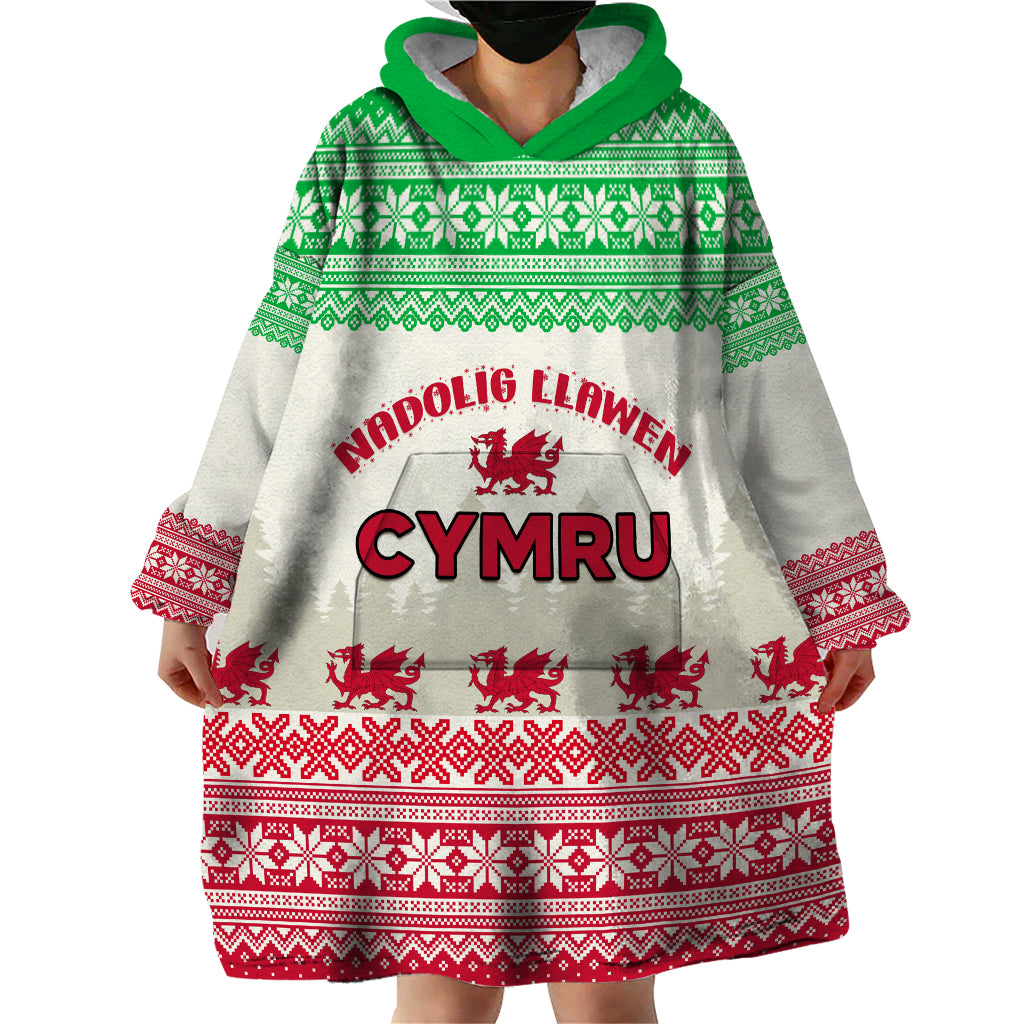 Custom Wales Christmas Wearable Blanket Hoodie Nadolig Llawen Welsh Dragon - Wonder Print Shop