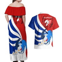 Cuba Liberation Day Couples Matching Off Shoulder Maxi Dress and Hawaiian Shirt Patria o Muerte Venceremos Tocororo With White Mariposa - Wonder Print Shop