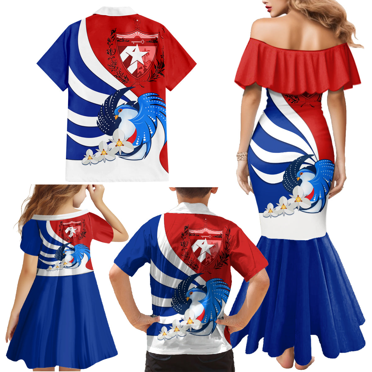 Cuba Liberation Day Family Matching Mermaid Dress and Hawaiian Shirt Patria o Muerte Venceremos Tocororo With White Mariposa - Wonder Print Shop