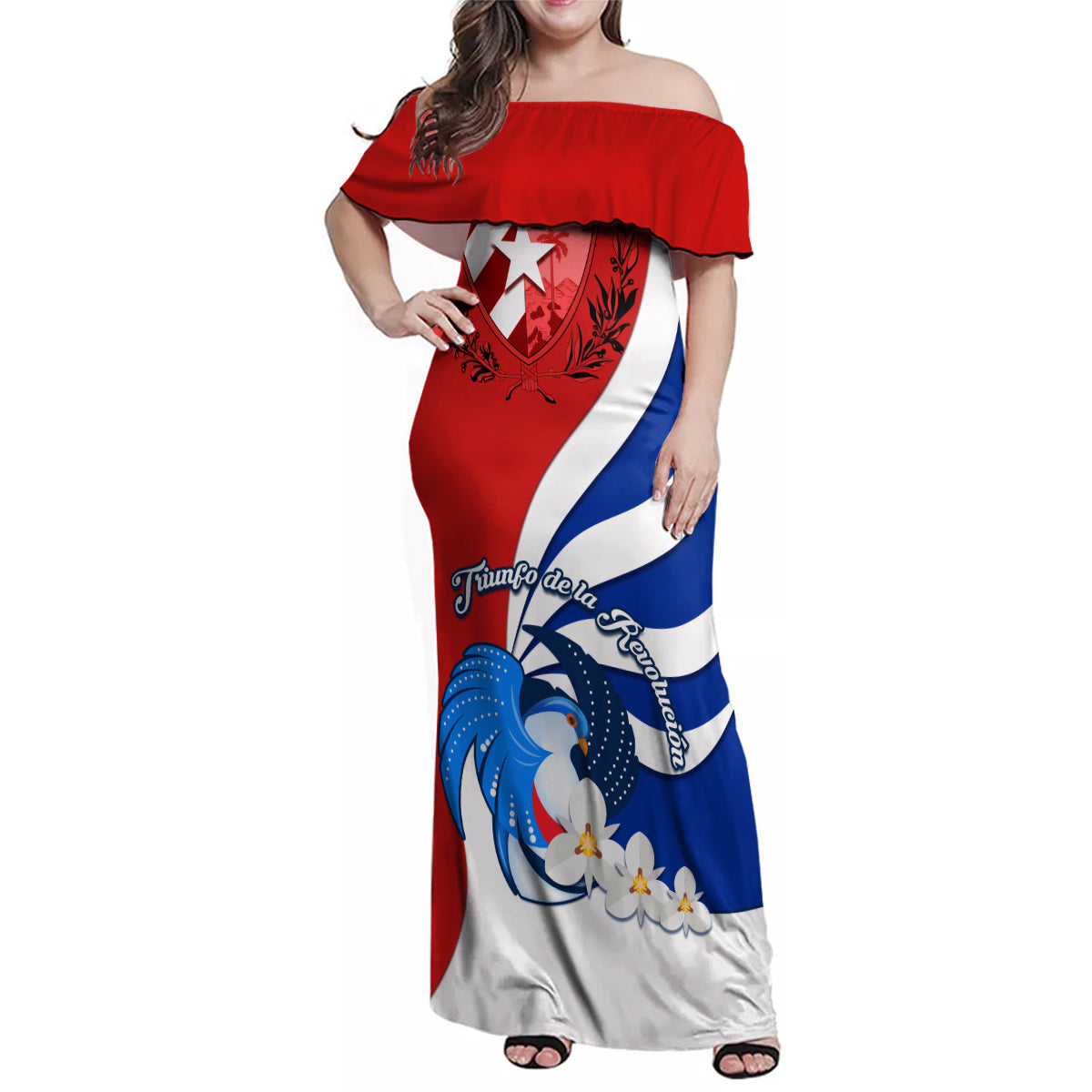 Cuba Liberation Day Family Matching Off Shoulder Maxi Dress and Hawaiian Shirt Patria o Muerte Venceremos Tocororo With White Mariposa - Wonder Print Shop