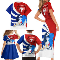 Cuba Liberation Day Family Matching Short Sleeve Bodycon Dress and Hawaiian Shirt Patria o Muerte Venceremos Tocororo With White Mariposa - Wonder Print Shop