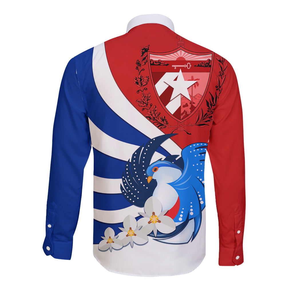 Cuba Liberation Day Long Sleeve Button Shirt Patria o Muerte Venceremos Tocororo With White Mariposa - Wonder Print Shop