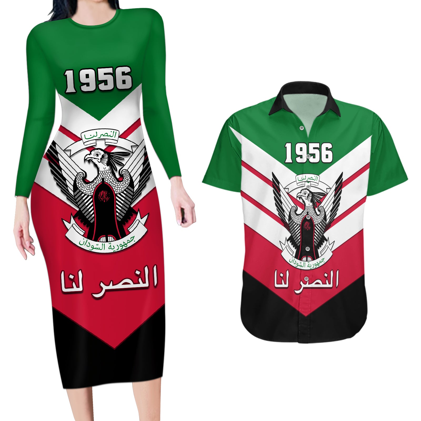 sudan-independence-day-couples-matching-long-sleeve-bodycon-dress-and-hawaiian-shirt-sudanese-secretary-bird