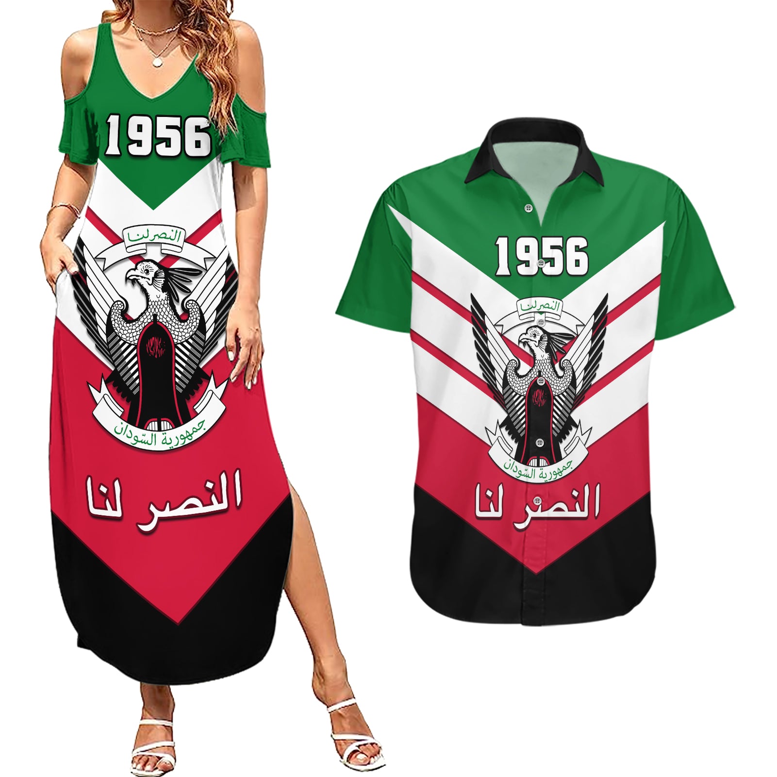 sudan-independence-day-couples-matching-summer-maxi-dress-and-hawaiian-shirt-sudanese-secretary-bird