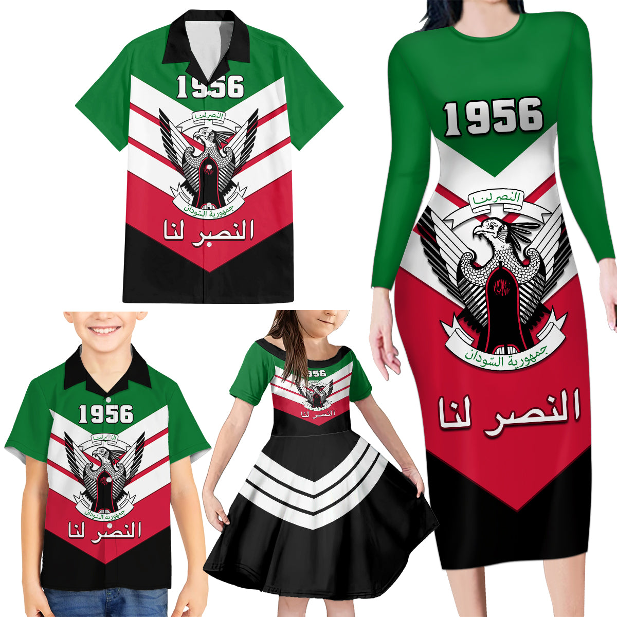 sudan-independence-day-family-matching-long-sleeve-bodycon-dress-and-hawaiian-shirt-sudanese-secretary-bird