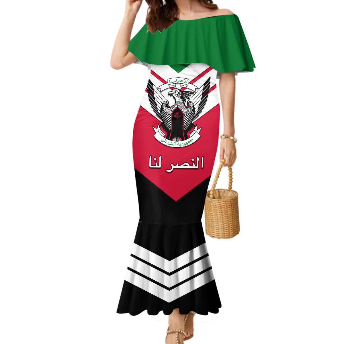 Sudan Independence Day Family Matching Mermaid Dress and Hawaiian Shirt Sudanese Secretary Bird - Wonder Print Shop