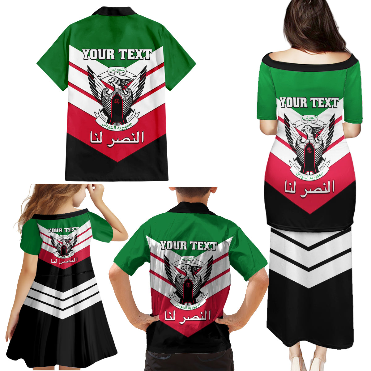 Sudan Independence Day Family Matching Puletasi Dress and Hawaiian Shirt Sudanese Secretary Bird - Wonder Print Shop