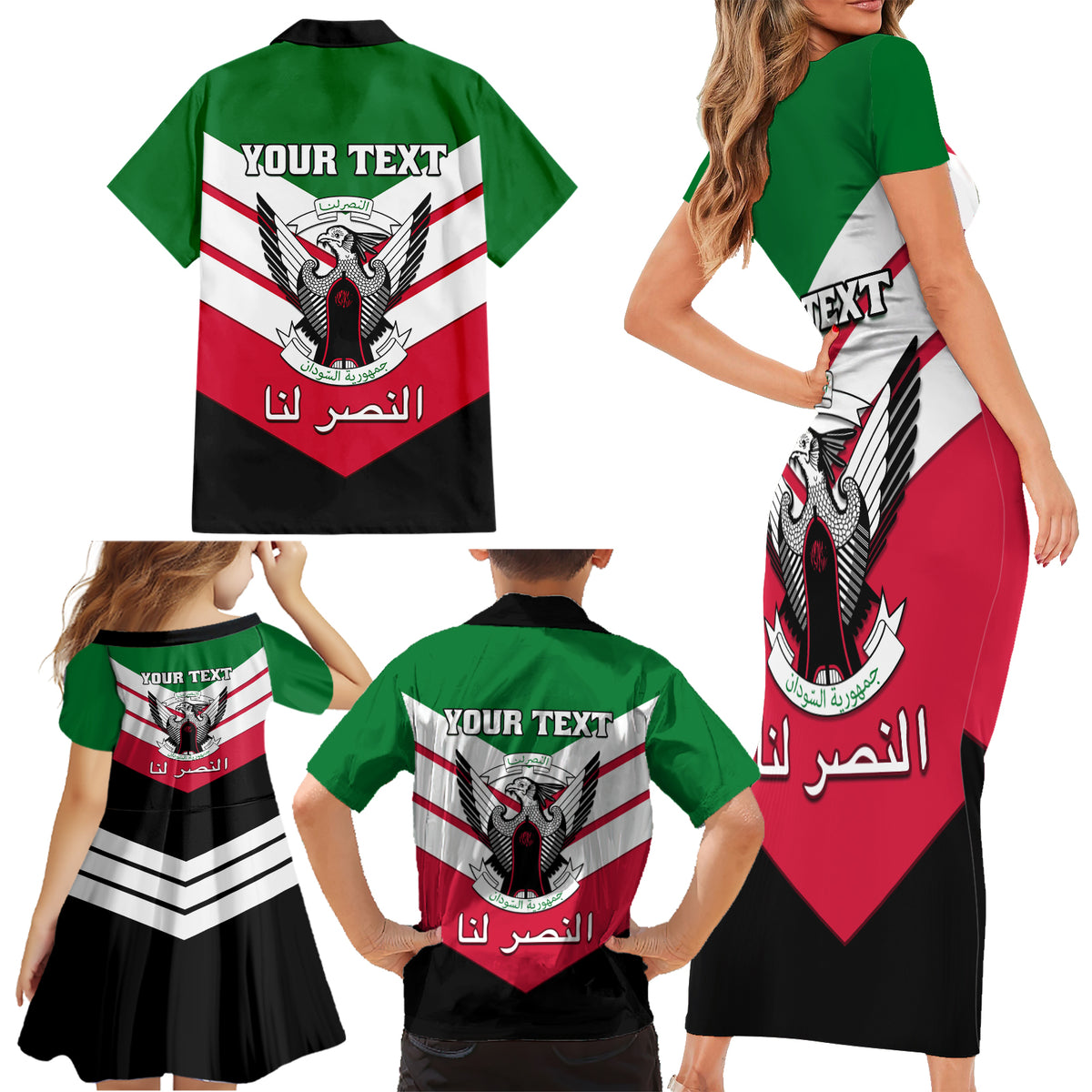 Sudan Independence Day Family Matching Short Sleeve Bodycon Dress and Hawaiian Shirt Sudanese Secretary Bird - Wonder Print Shop