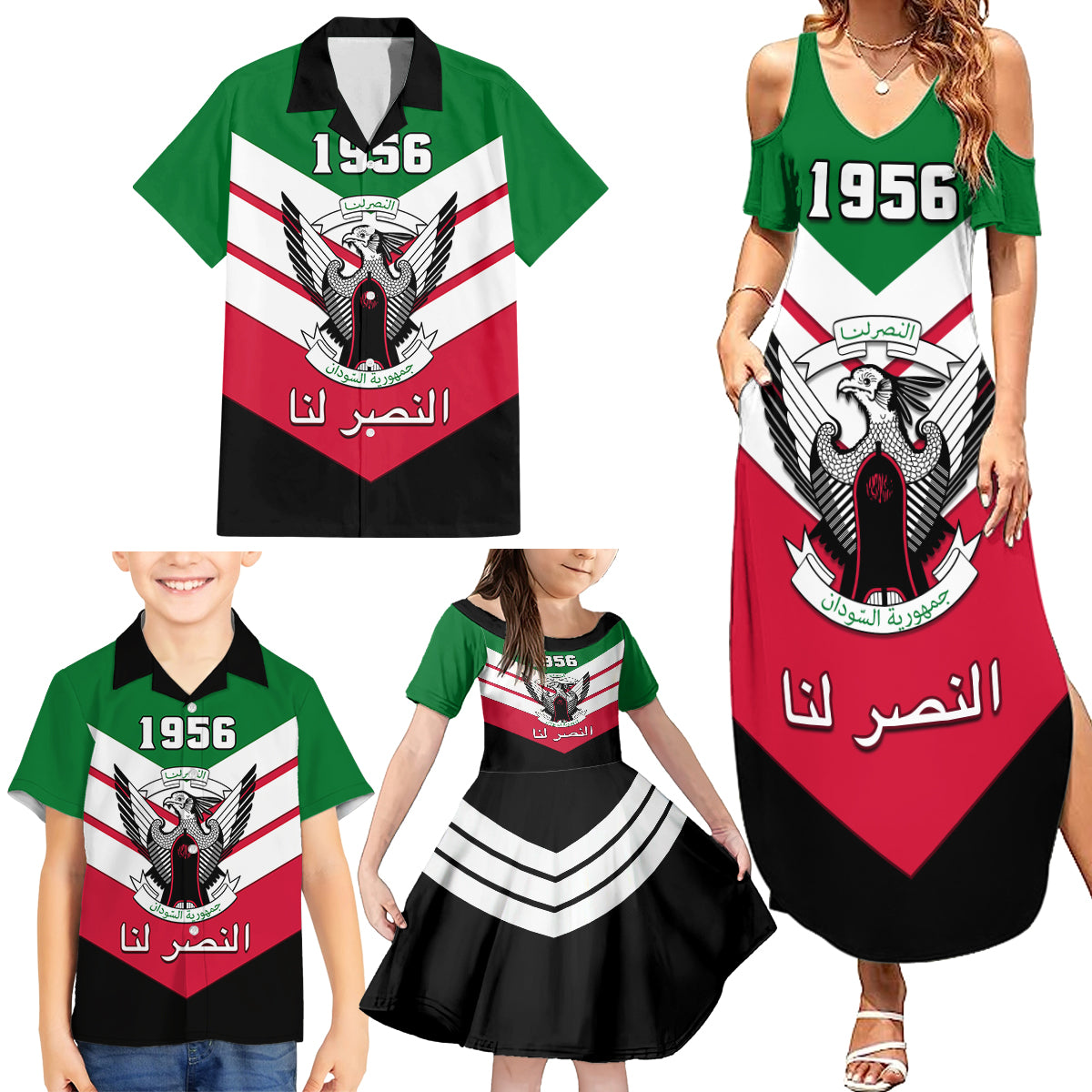 sudan-independence-day-family-matching-summer-maxi-dress-and-hawaiian-shirt-sudanese-secretary-bird